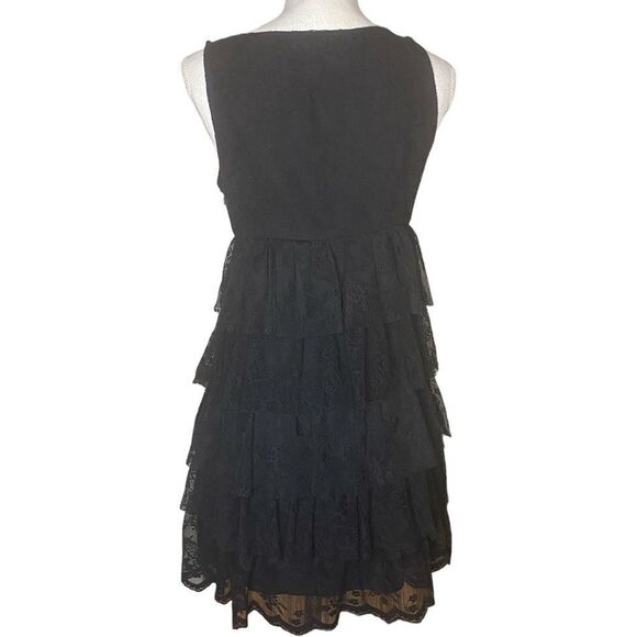 Zara Basic Wm’s Med Black Floral Lace 5 Tiered Ruffle Sleeveless Side Zip Dress - Picture 4 of 5